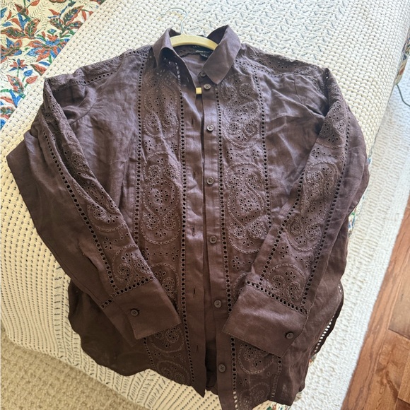 J Crew Brown Eyelet Button Up - Picture 2 of 2